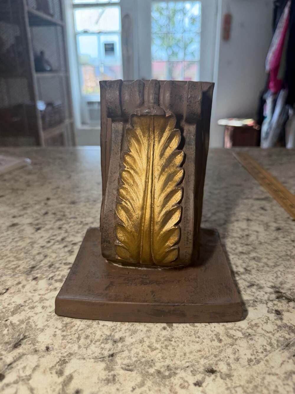 Vintage Architectural Corbel Acanthus Leaf Bookend Brown and Gold